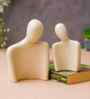 Set of 2 White Ceramic Handcrafted Couple Statue Sculpture Figurines Home Decor Items Showpiece for Living Room Bedroom Table Shelf TV Unit|Gift for Wedding Anniversary Valentines Day