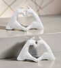 Set of 2 White Modern Heart Shape Hand Showpiece-Vintage Finish