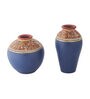 Set Of 2 Worli Style Handcrafted Terracotta Vases In Natural Colours