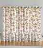 Beige Cotton Floral 9ft Eyelet Long Door Curtains (3 Pcs)