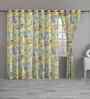 Beige Cotton Floral 9ft Eyelet Long Door Curtains (3 Pcs)