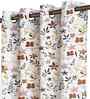 Beige Cotton Floral 9ft Eyelet Long Door Curtains (3 Pcs)