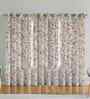 Beige Cotton Floral 9ft Eyelet Long Door Curtains (3 Pcs)