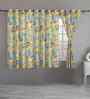 Beige Cotton Floral 5ft Eyelet Window Curtains (3 Pcs)