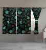 Black Cotton Floral 5ft Window Curtains (3 Pcs)
