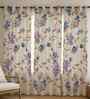 Purple Cotton Floral 7ft Eyelet Door Curtains (3 Pcs)
