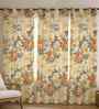 Orange Cotton Floral 7ft Eyelet Door Curtains (3 Pcs)