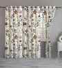Beige Cotton Floral 7ft Eyelet Door Curtains (3 Pcs)