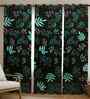 Black Cotton Floral 9ft Long Door Curtains (3 Pcs)