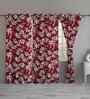 Maroon Cotton Floral 9ft Long Door Curtains (3 Pcs)