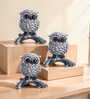Set of 3 Antique Black and White Owl Figurines 3.4 Inch