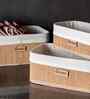 Set Of 3 Brown & Beige Bamboo Rectanglular Rattan Organiser