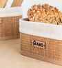 Set Of 3 Brown & Beige Bamboo Square Rattan Organiser