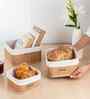 Set Of 3 Brown & Beige Bamboo Square Rattan Organiser