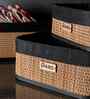 Set Of 3 Brown & Black Bamboo Rectanglular Rattan Organiser