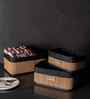 Set Of 3 Brown & Black Bamboo Rectanglular Rattan Organiser