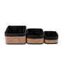 Set Of 3 Brown & Black Bamboo Square Rattan Organiser