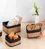Set Of 3 Brown & Black Bamboo Square Rattan Organiser