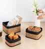 Set Of 3 Brown & Black Bamboo Square Rattan Organiser