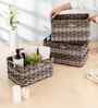 Set Of 3 Brown Plastic  Wicker Bathroom Organiser