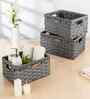 Set Of 3 Charcoal Plastic  Stackable Wicker Organiser