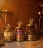 Set of 3 Glass and Matel Quick Shop Crown Luxe Jar Containers
