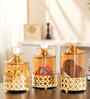 Set of 3 Glass and Matel Quick Shop Crown Luxe Jar Containers