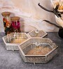 Set of 3 Glass and Matel Silver Luxe Hexa Jar Containers