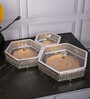 Set of 3 Glass and Matel Silver Luxe Hexa Jar Containers