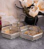 Set of 3 Glass and Matel Silver Luxe Hexa Jar Containers