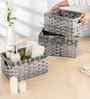 Set Of 3 Grey Plastic  Stackable Wicker Organiser