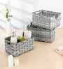 Set Of 3 Grey Plastic  Wicker Bathroom Organiser