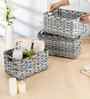 Set Of 3 Grey Plastic  Wicker Bathroom Organiser