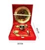 Set of 3 Pooja Thali Bell Lota Jyot Brass Plate Set (Gold)
