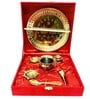 Set of 3 Pooja Thali Bell Lota Jyot Brass Plate Set (Gold)