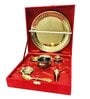 Set of 3 Pooja Thali Bell Lota Jyot Brass Plate Set (Gold)
