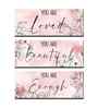 Set of 3 Positive Quotes Wooden Wall Hanging-You Are Loved Beautiful Enough
