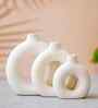 Set of 3 White Ceramic Donut Shape Flower Vase for Home Decoration Living Room Office|Donut Vase Showpiece Gift for Housewarming Birthday
