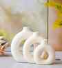 Set of 3 White Ceramic Donut Shape Flower Vase for Home Decoration Living Room Office|Donut Vase Showpiece Gift for Housewarming Birthday