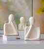 Set of 3 White Ceramic Handcrafted Happy Family Statue Sculpture|Thinking Face People Figurines Home Decor Items Showpiece for Living Room Bedroom Table Shelf TV Unit|Gift for Birthday