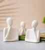 Set of 3 White Ceramic Handcrafted Happy Family Statue Sculpture|Thinking Face People Figurines Home Decor Items Showpiece for Living Room Bedroom Table Shelf TV Unit|Gift for Birthday