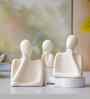 Set of 3 White Ceramic Handcrafted Happy Family Statue Sculpture|Thinking Face People Figurines Home Decor Items Showpiece for Living Room Bedroom Table Shelf TV Unit|Gift for Birthday