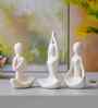 Set of 3 White Ceramic Meditation Yoga Pose Statue|Yoga Women Figurine Home Decor Items Showpiece for Meditation Room Living Room Bedroom Table Shelf TV Unit|Gift for Birthday