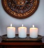 Set Of 3 White Wood & Wax Candles With Wooden Tray