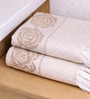 Set Of 4 Beige Cotton Hand Towels