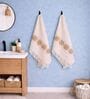 Set Of 4 Beige Cotton Hand Towels