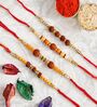 Set of 4 Designer Rudraksha Rakhis with Roli Chawal Pack