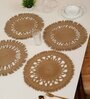 Set of 4 Jute Material Geometric Reversible Table Runners