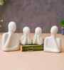 Set of 4 White Ceramic Handcrafted Couple Family Statue Sculpture|People Figurines Home Decor Items Showpiece for Living Room Bedroom Table Shelf TV Unit|Gift for Housewarming Birthday