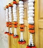 Set of 5 Artificial Red Marigold Jasmine with Green Leaves Tassel Garland Toran (61 cm)